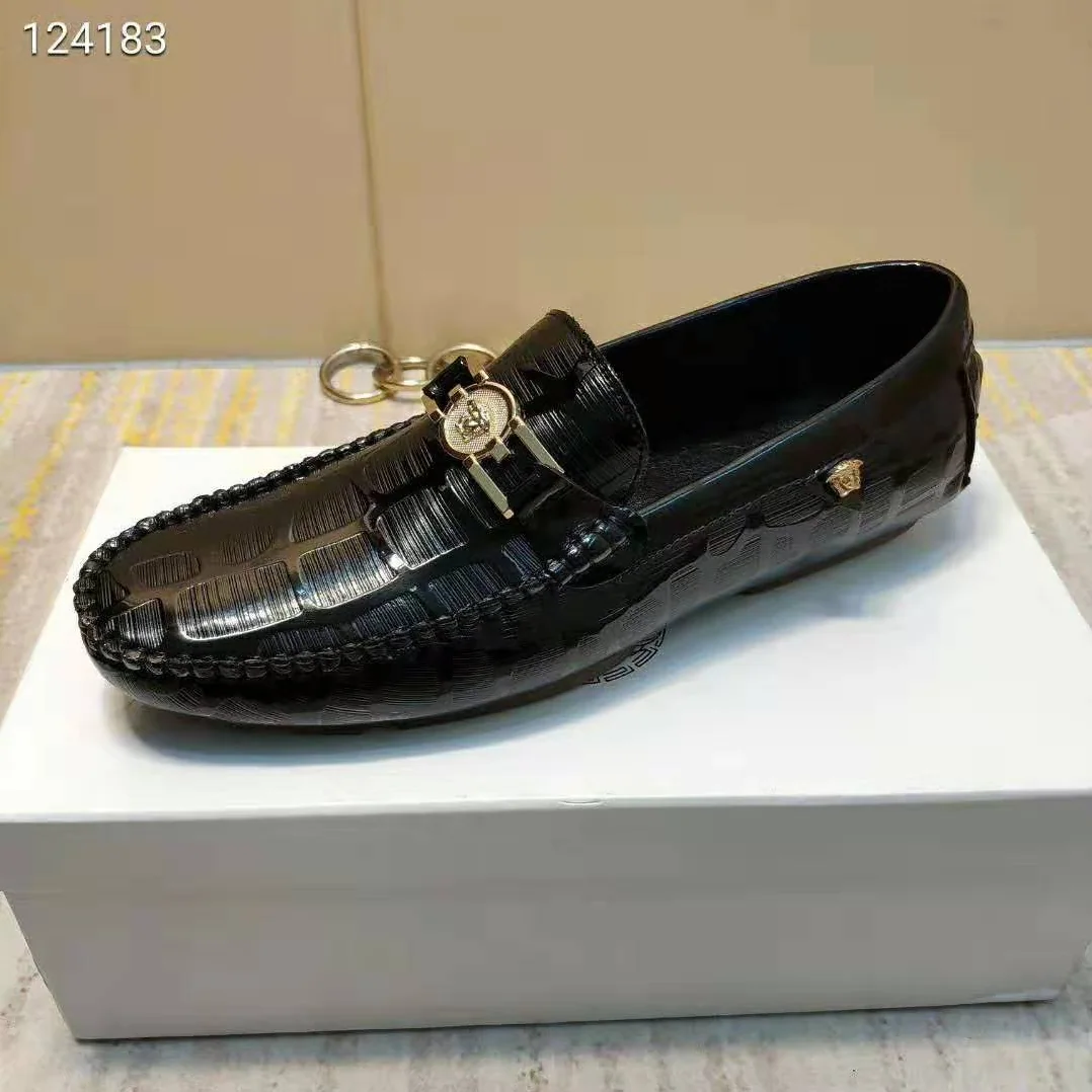 Versace Greca Embossed Driver Shoes for Men in Black