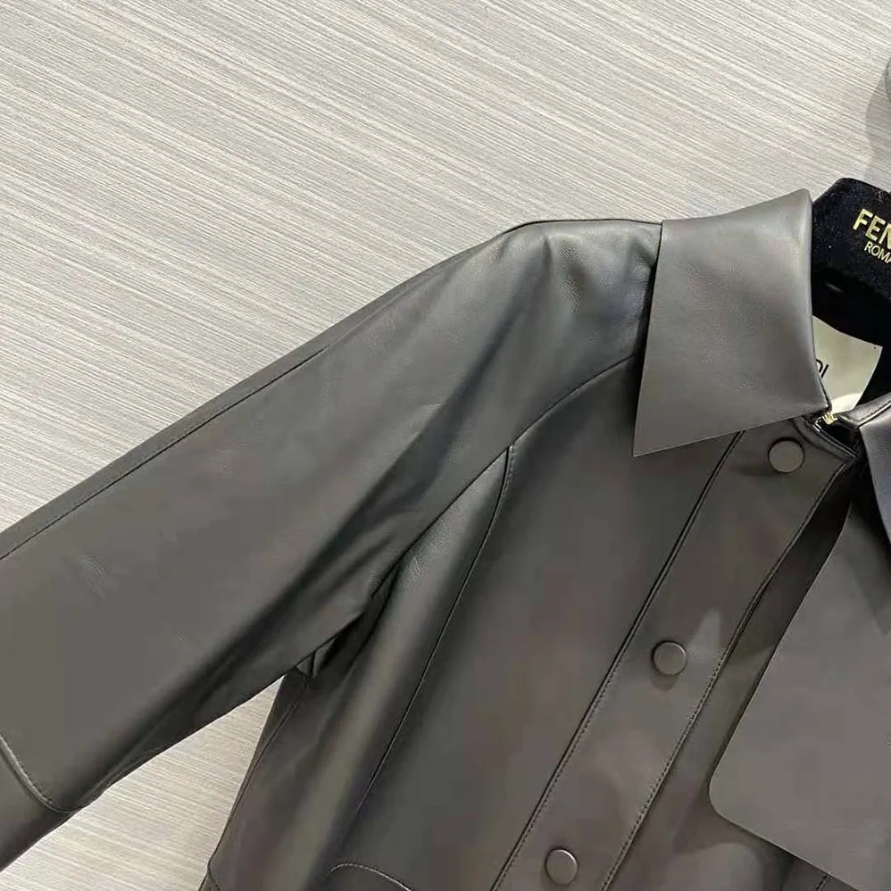 Fendi Black Waxed Leather Jacket for Women
