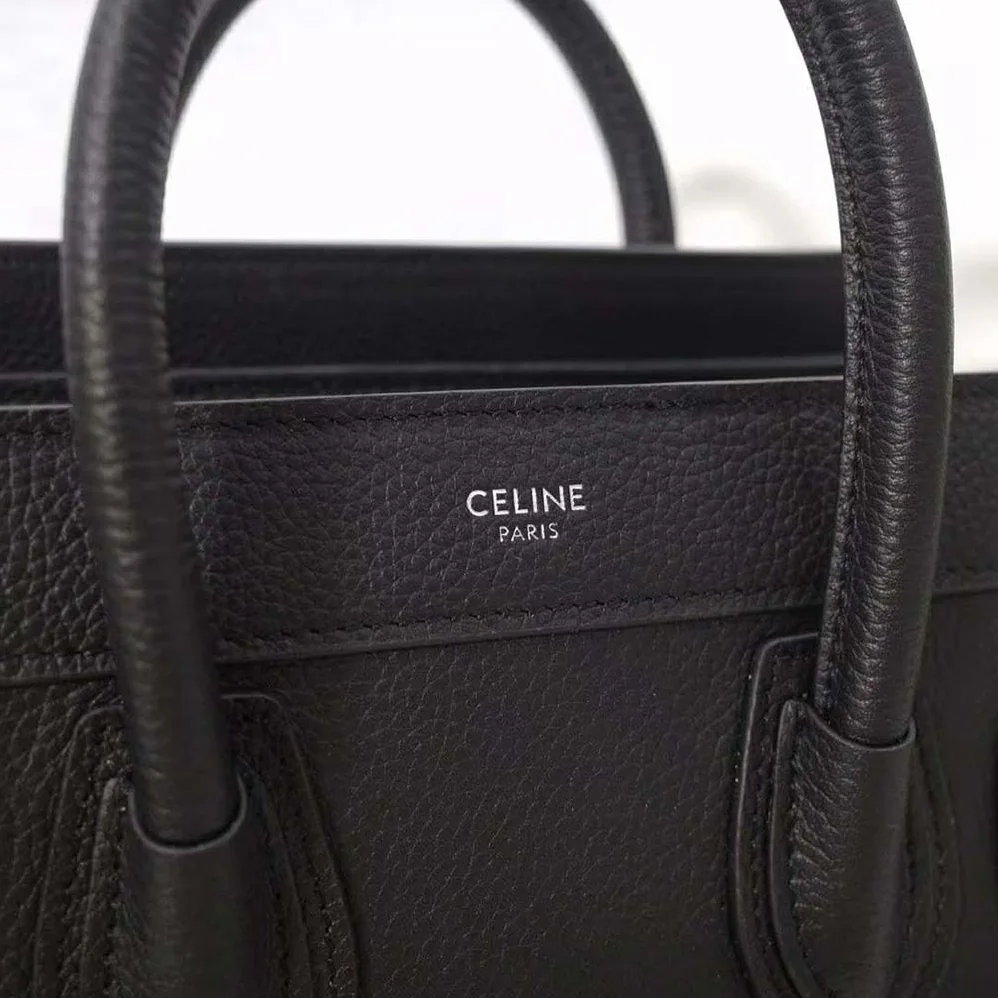 Celine Nano Luggage Bag in Drummed Calfskin for Women in Black