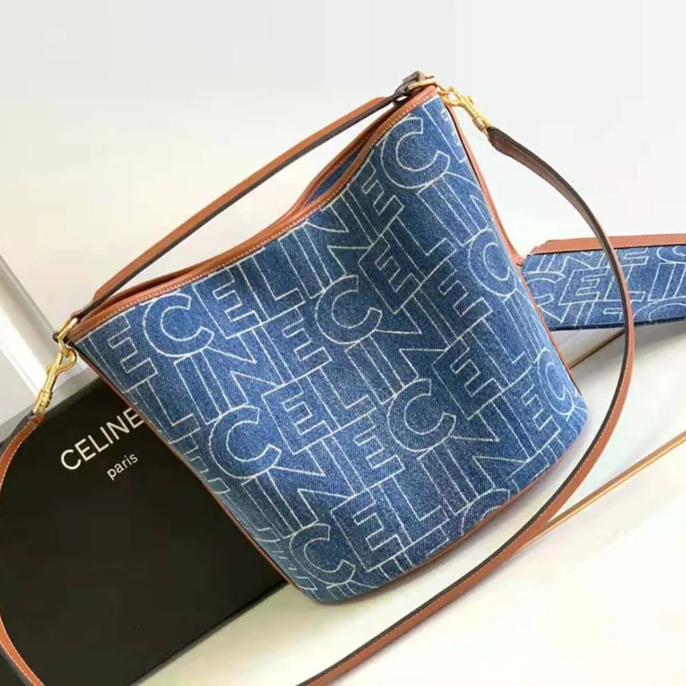Celine Bucket 16 Bag in Denim with Celine All-Over Print for Women in Navy