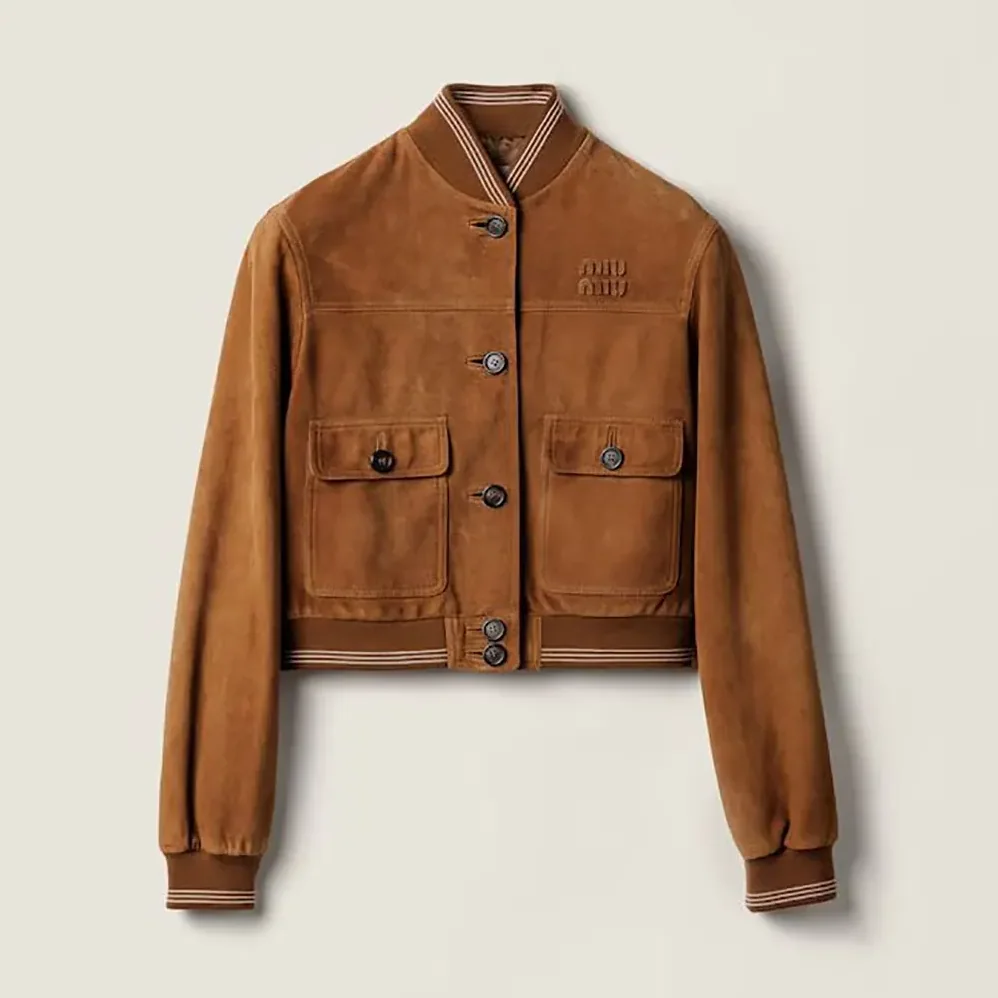 Miu Miu Suede Blouson Jacket for Women in Brown Miu Miu Suede Blouson Jacket for Women in Brown