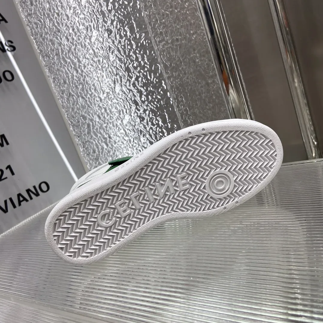 Celine Trainer High Sneaker With Scratch White And Green