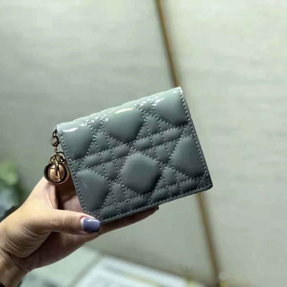 Dior Mini Lady Dior Wallet Patent Cannage Calfskin for Women in Navy