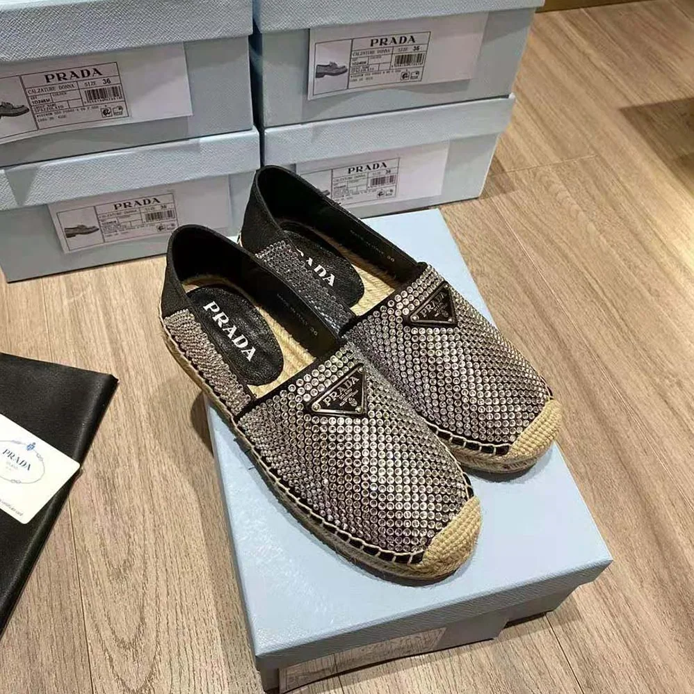 Prada Satin Espadrilles with Crystals for Women in Black