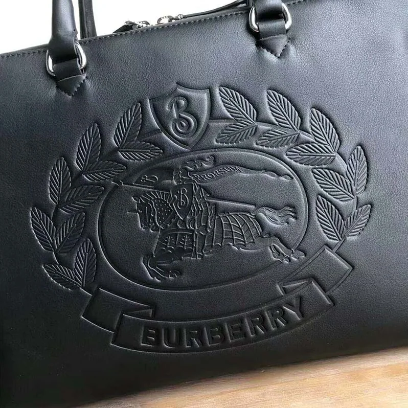 Burberry Embossed Crest Leather Briefcase for Men in Black Burberry Embossed Crest Leather Briefcase for Men in Black