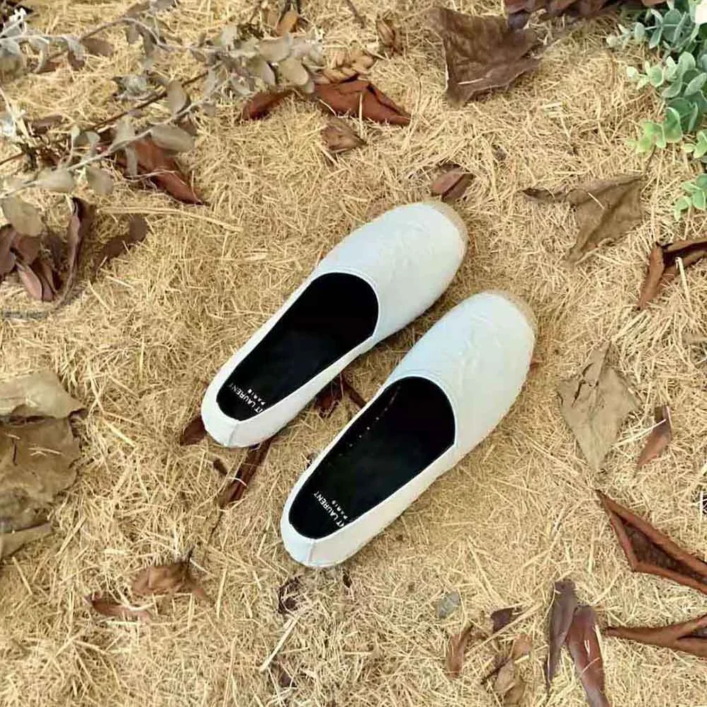 Saint Laurent YSL Monogram Espadrilles in Lambskin for Women in White