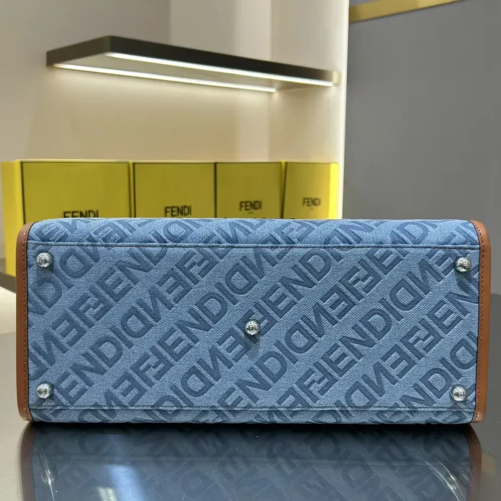 Fendi Sunshine Medium Light Blue Denim Shopper Bag for Women