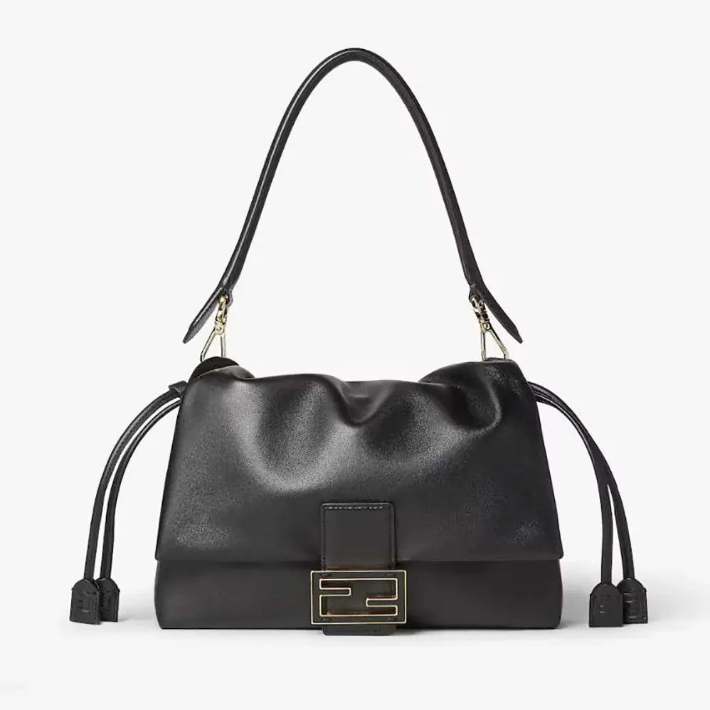 Fendi Mamma Baguette Medium Black Nappa Leather Bag for Women