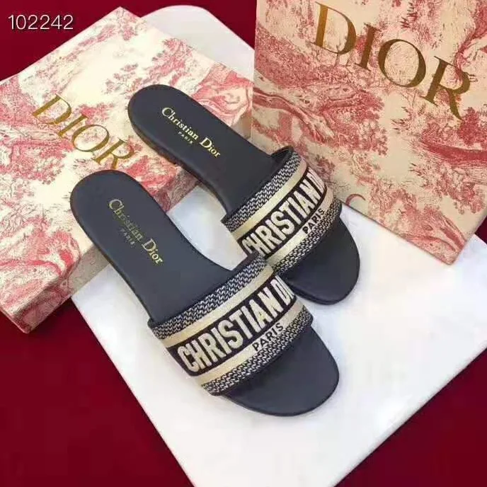 Dior Dway Embroidered Cotton Mule for Women in Navy