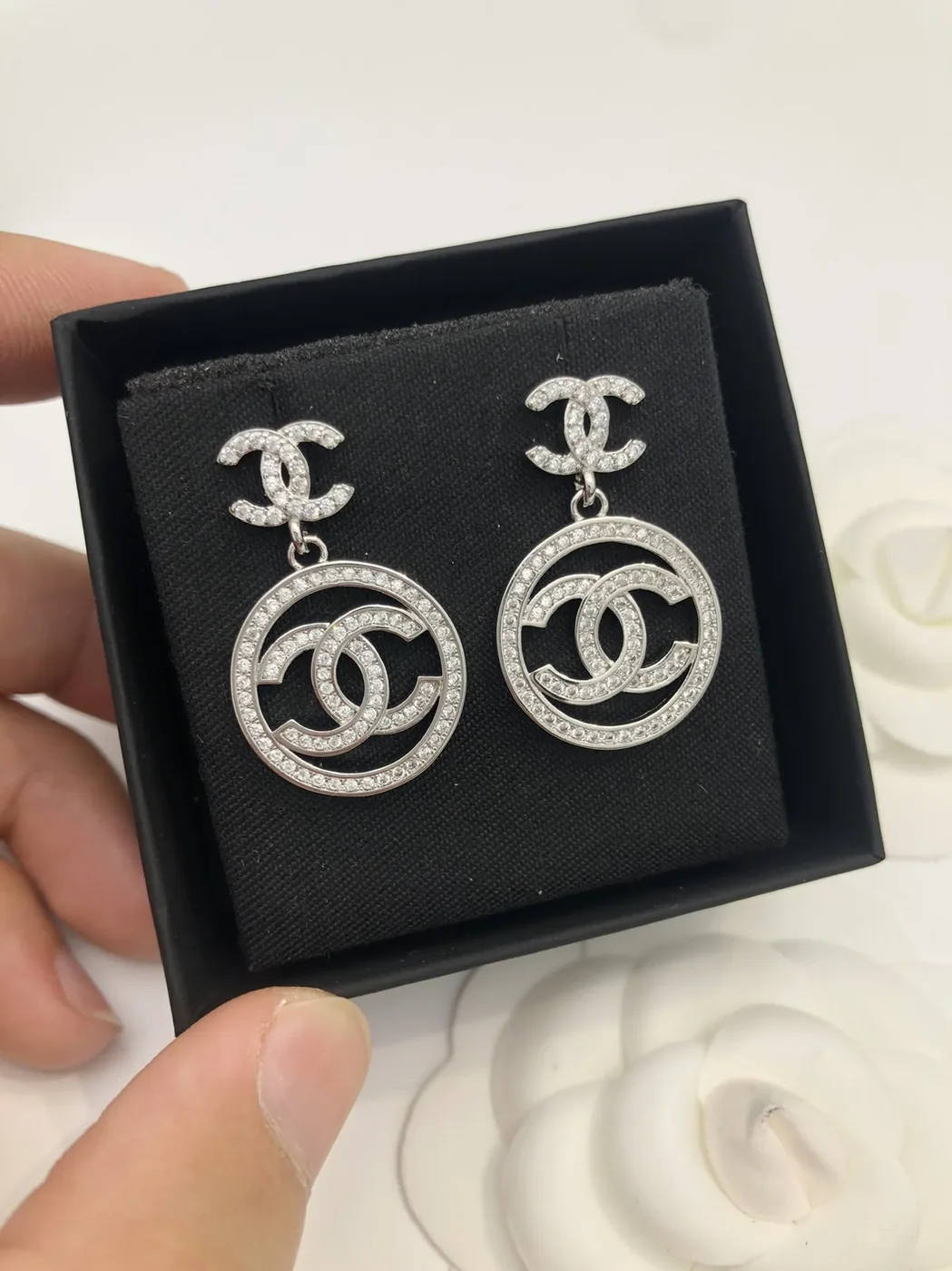 Chanel Round Double C Earrings Silver Chanel Round Double C Earrings Silver