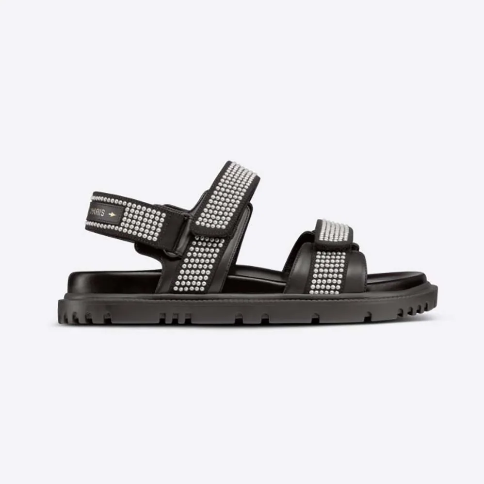Dior Dioract Sandal Black Technical Fabric and White Resin Pearls for Women