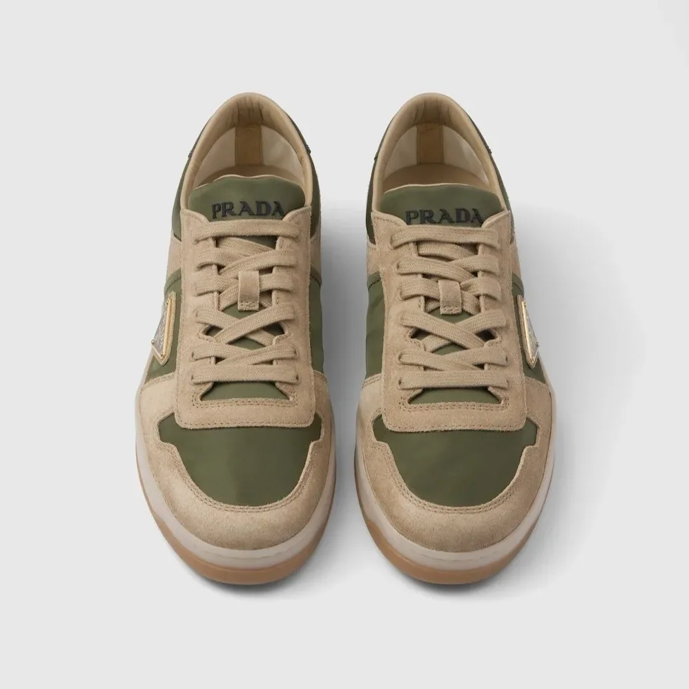 Prada Downtown Delavé Suede And Re-Nylon Sneakers Ecru/Military 2EE364_3KUY_F03TK_F_D002 Prada Downtown Delavé Suede And Re-Nylon Sneakers Ecru/Military 2EE364_3KUY_F03TK_F_D002