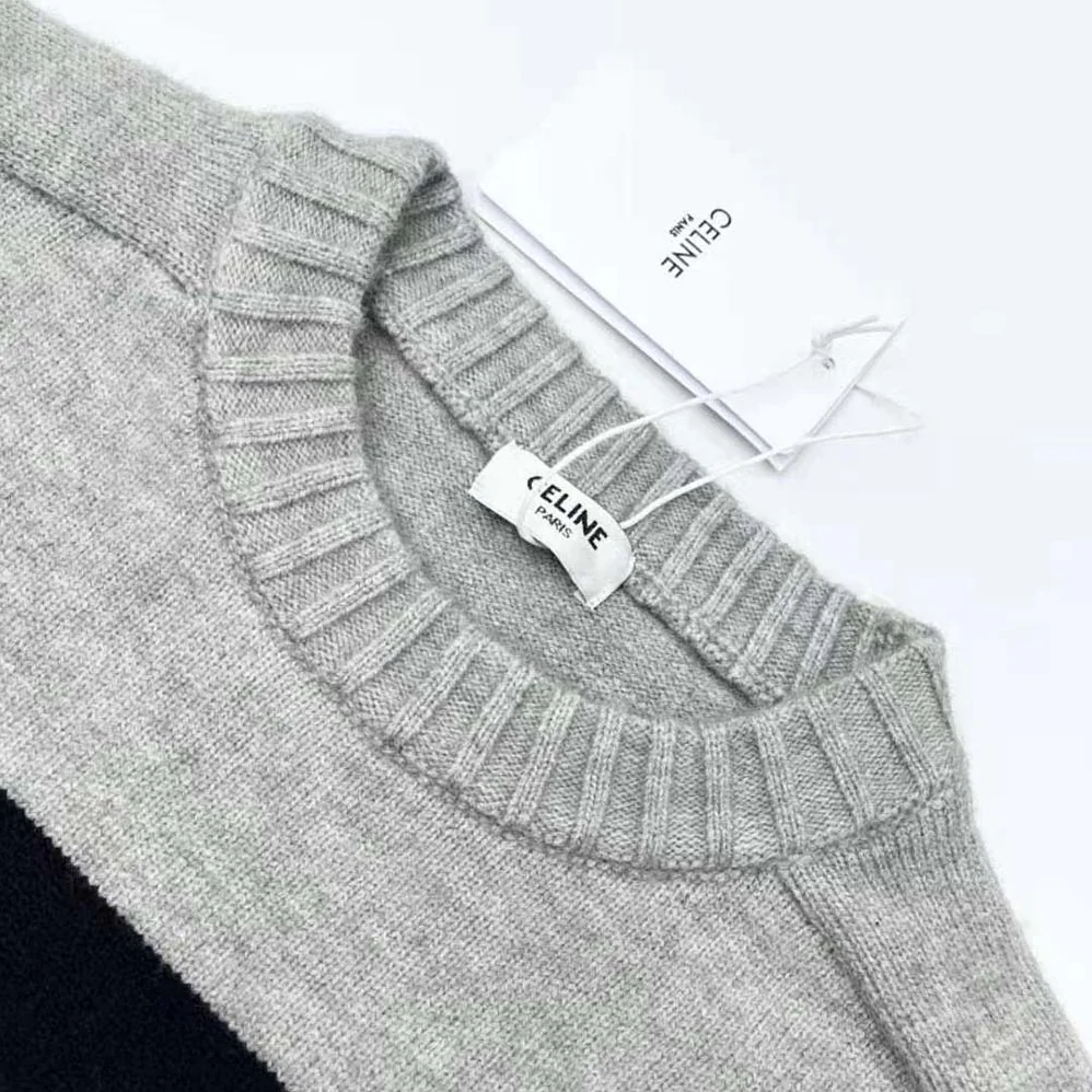 Celine Triomphe Crew Neck Sweater in Striped Wool for Women Celine Triomphe Crew Neck Sweater in Striped Wool for Women