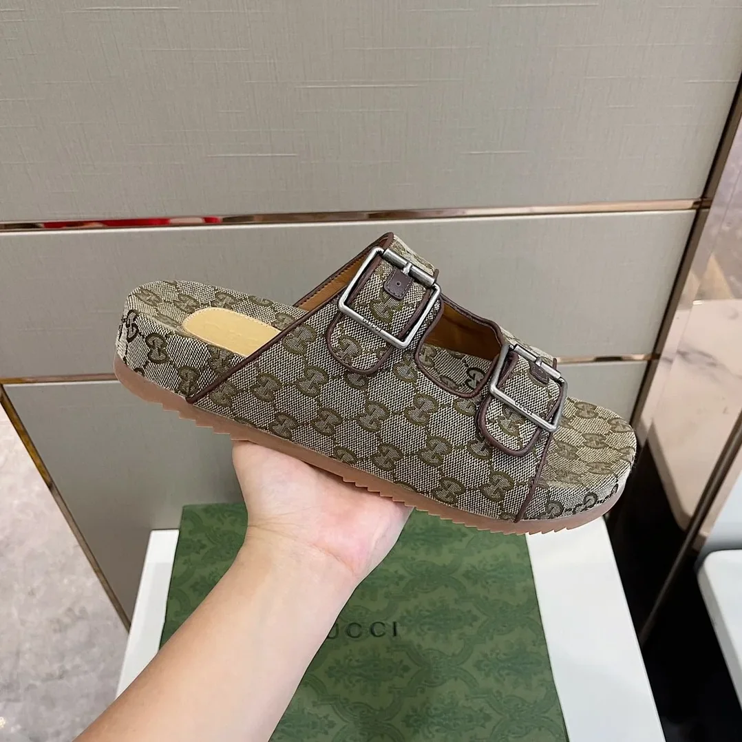 Gucci Slide Sandal With Straps Beige And Ebony for Men