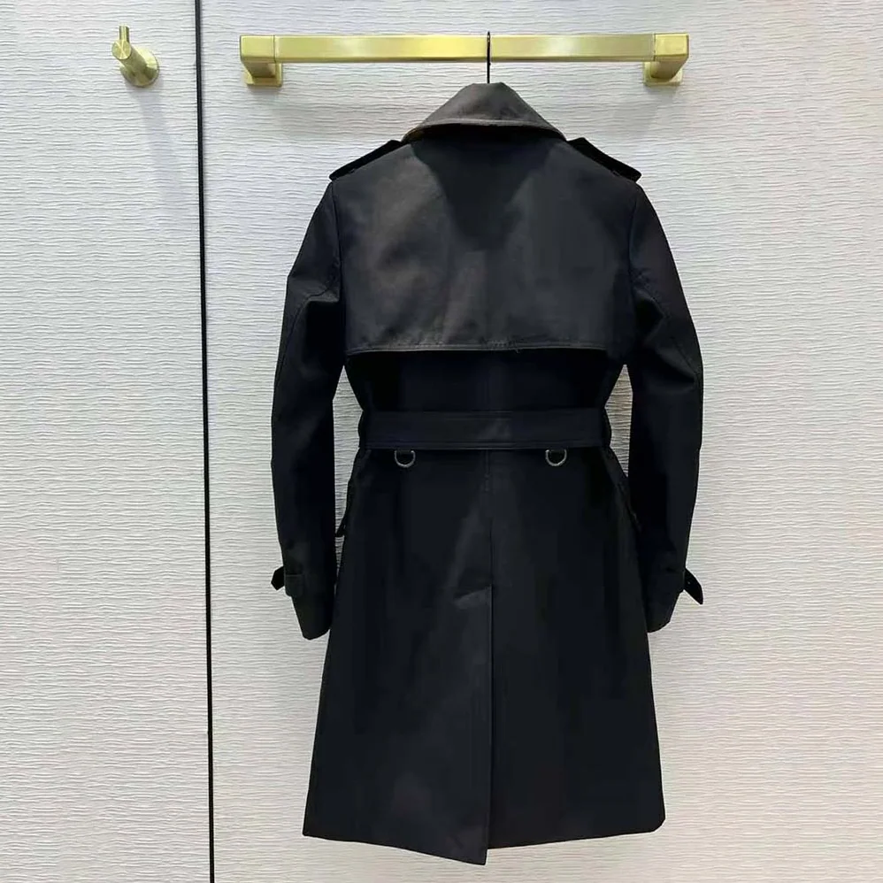 Burberry Check Panel Cotton Gabardine Trench Coat for Women in Black Burberry Check Panel Cotton Gabardine Trench Coat for Women in Black