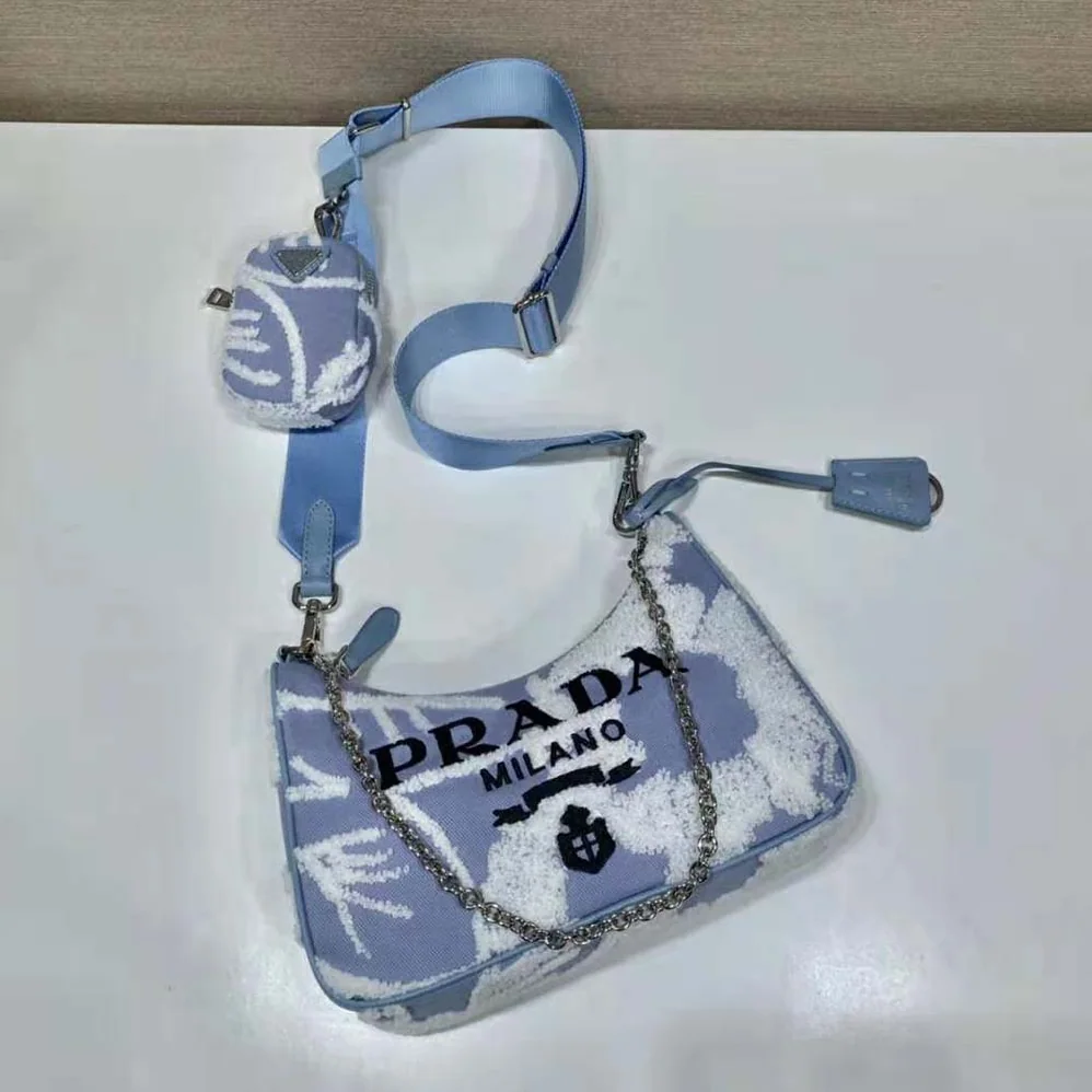 Prada Re-Edition 2006 Embroidered Drill Shoulder Bag for Women in Blue