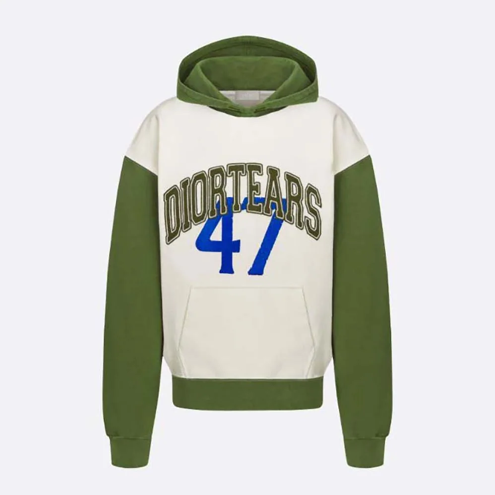 Dior Tears Oversized Hooded Sweatshirt White and Green Cotton Fleece for Men