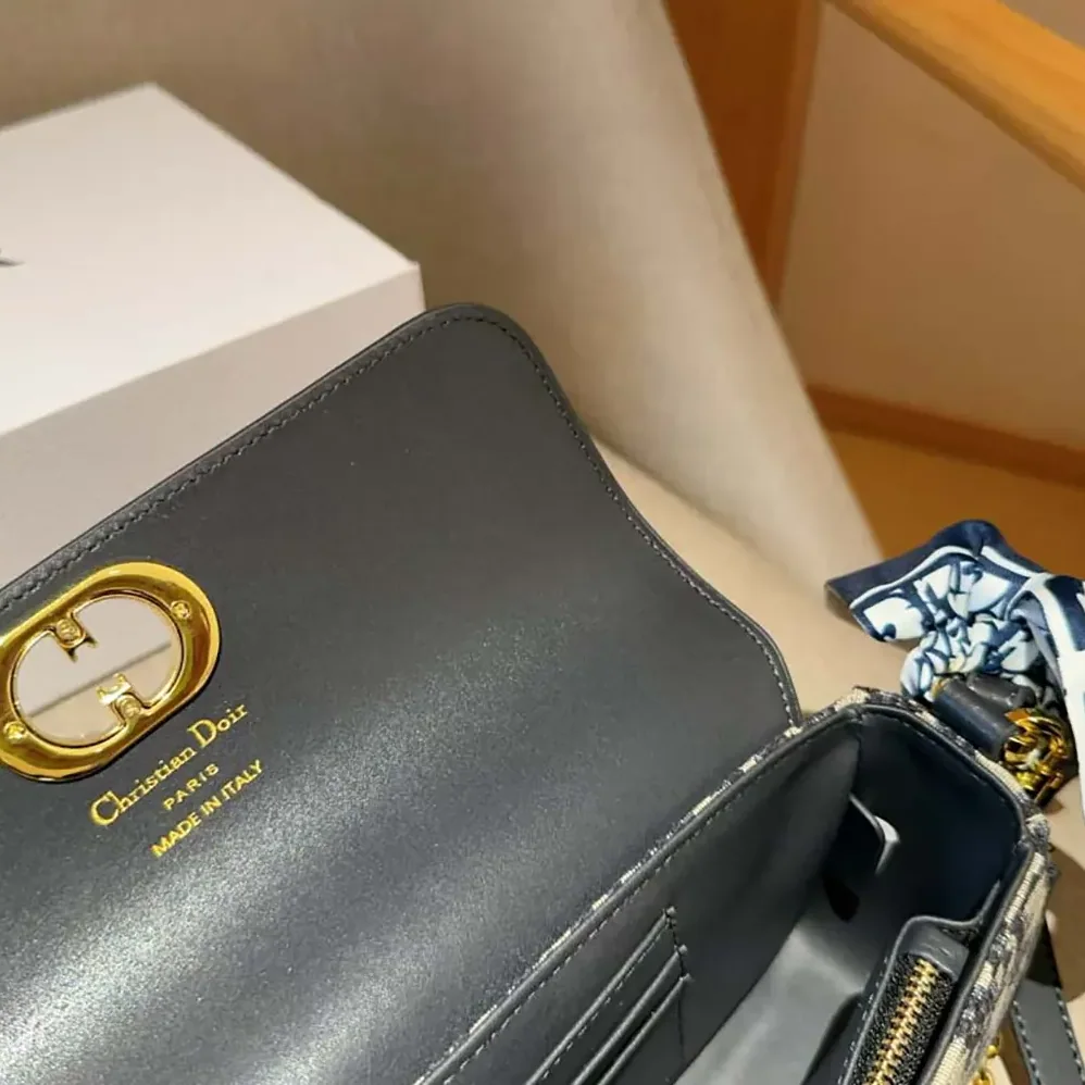 Dior Miss Caro Pouch with Chain Blue Dior Oblique Jacquard and Smooth Calfskin for Women