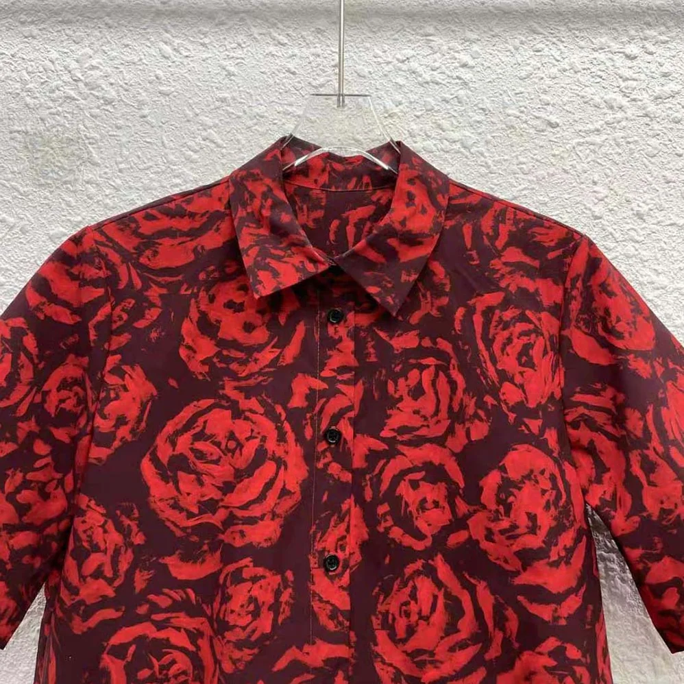 Dior Blouse Red Dior Roses Silk Taffeta for Women