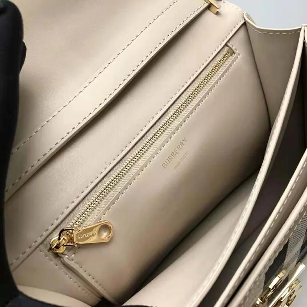 Burberry Medium Check Canvas and Leather TB Bag for Women in Beige Burberry Medium Check Canvas and Leather TB Bag for Women in Beige