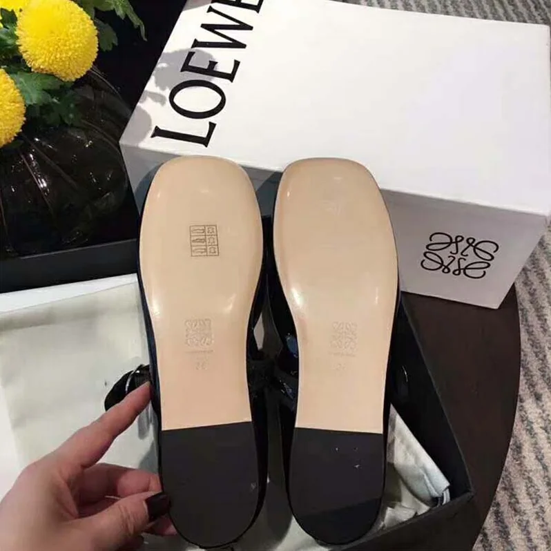 Loewe Babies Ballerina in Calfskin Leather with Loewe Jacquard Grosgrain Detail for Women in Black Loewe Babies Ballerina in Calfskin Leather with Loewe Jacquard Grosgrain Detail for Women in Black