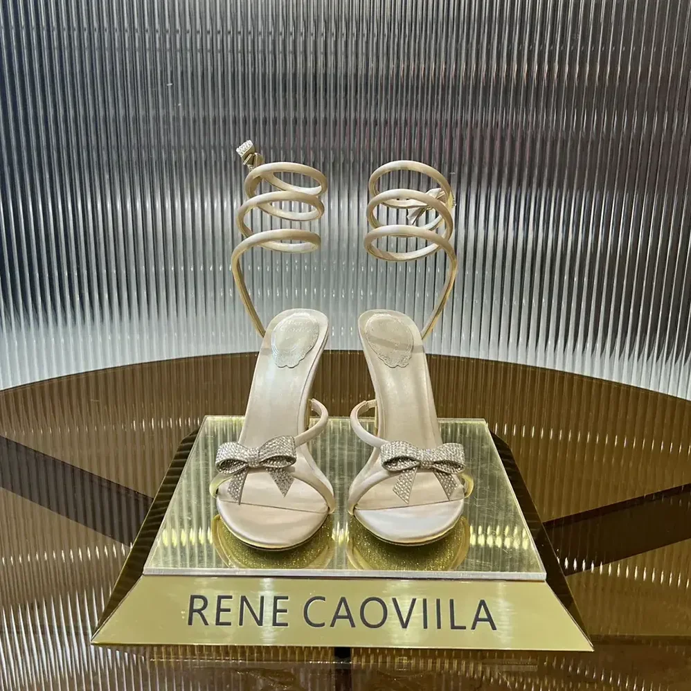 Rene Caovilla Cleo Nude Sandal with Bows 105 for Women Rene Caovilla Cleo Nude Sandal with Bows 105 for Women