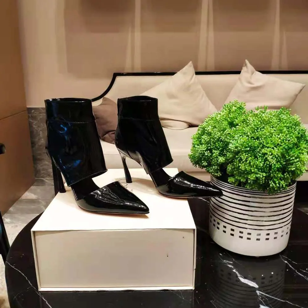 Jimmy Choo Tara 100 Black Naplack Cut Out Ankle Boots for Women Jimmy Choo Tara 100 Black Naplack Cut Out Ankle Boots for Women