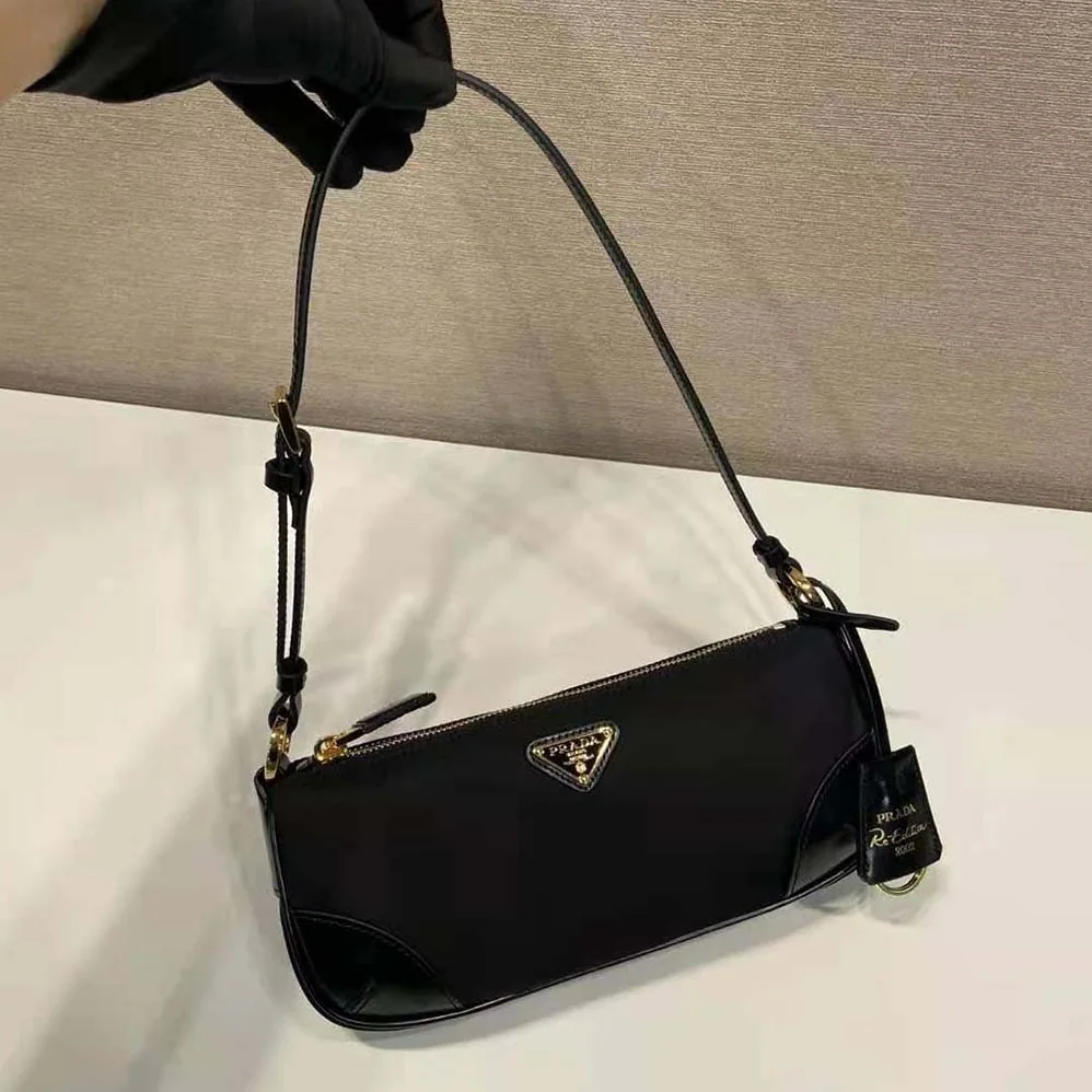 Prada Re-Edition 2002 Re-Nylon and Brushed Leather Shoulder Bag for Women in Black