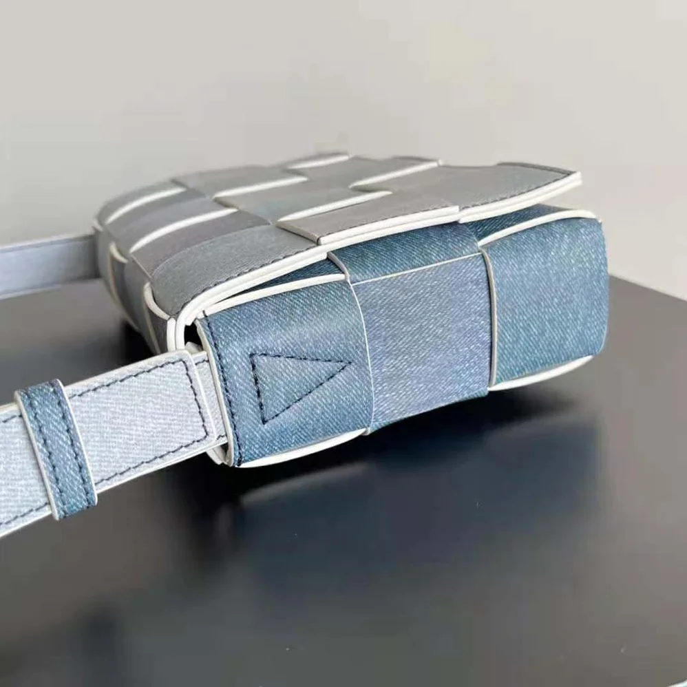 Bottega Veneta Cassette Medium Intreccio Denim for Women in Effect Leather Crossbody Bag