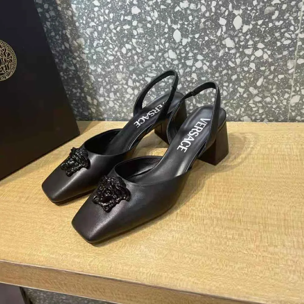 Versace La Medusa Leather Sling-Back Pumps for Women in Black