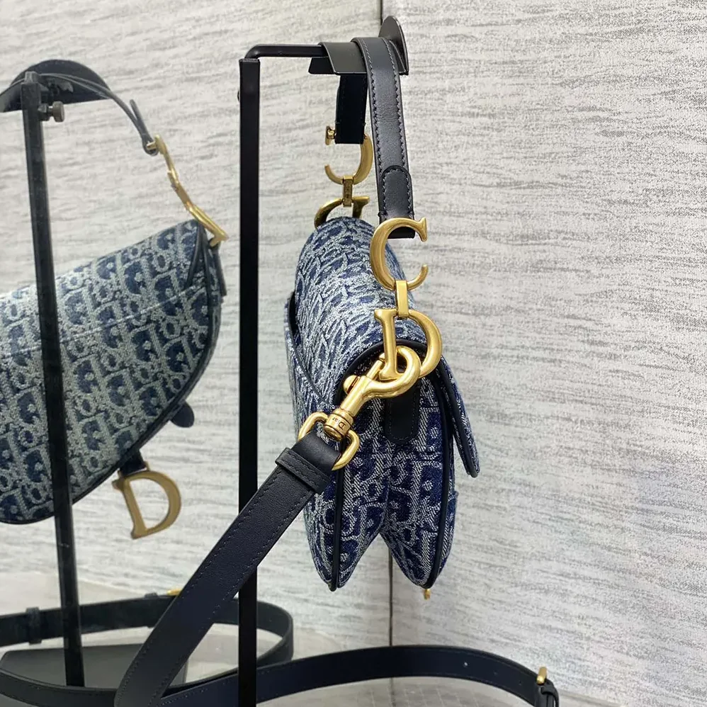 Dior Saddle Bag with Strap Blue Denim Dior Oblique Jacquard for Women