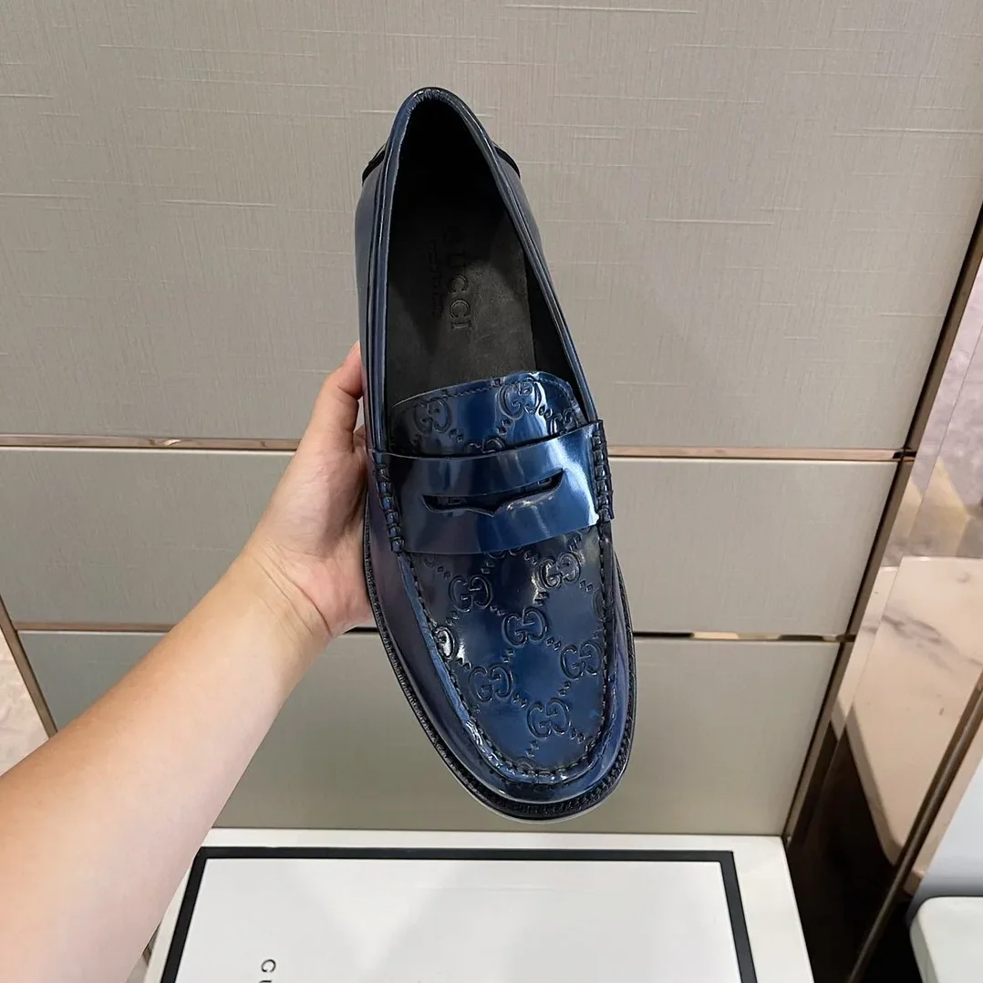 Gucci GG Embossed Loafers Horsebit Blue for Men Gucci GG Embossed Loafers Horsebit Blue for Men