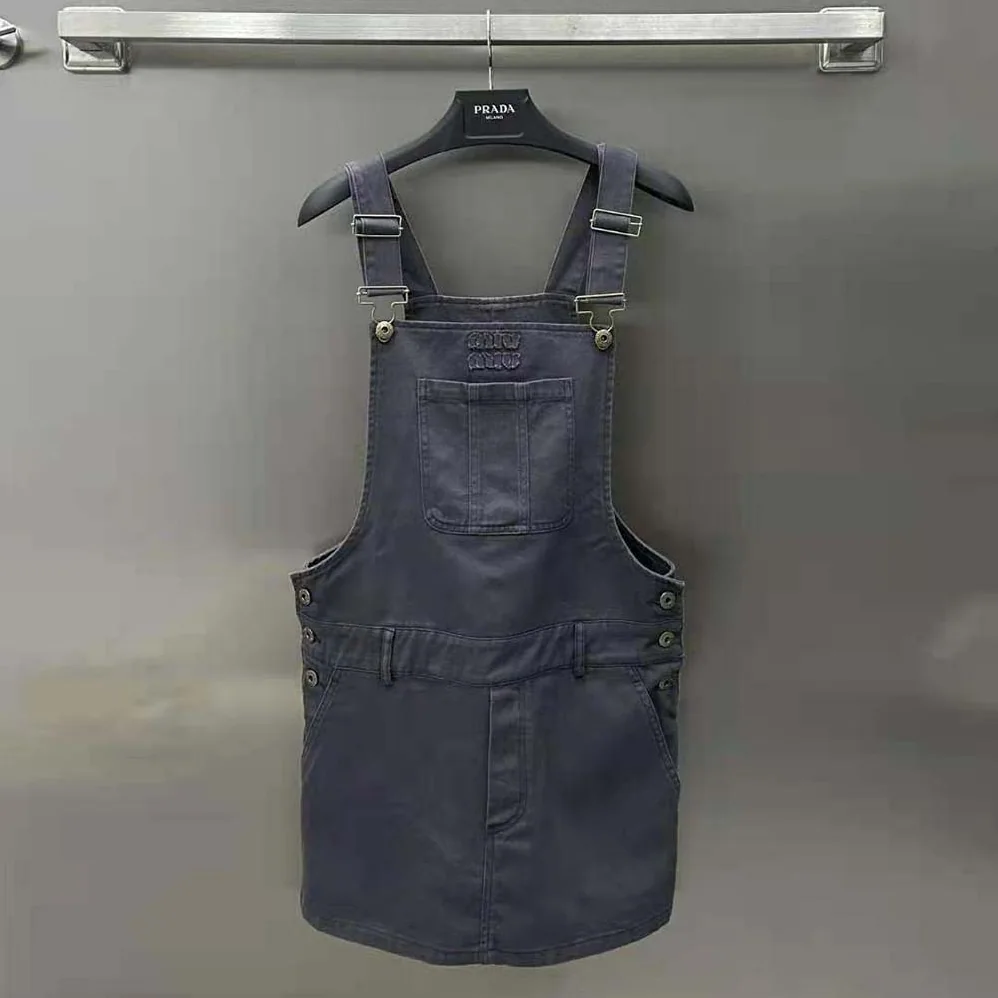 Miu Miu Garment-dyed Gabardine Overall Mini-dress-MF5240 for Women Miu Miu Garment-dyed Gabardine Overall Mini-dress-MF5240 for Women