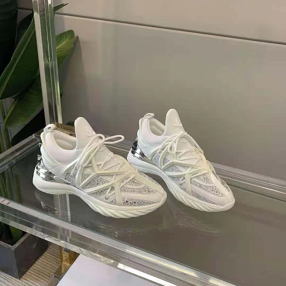 Jimmy Choo Cosmos/F White Neoprene and Leather Low for Women in Top Trainers with Crystals Jimmy Choo Cosmos/F White Neoprene and Leather Low for Women in Top Trainers with Crystals
