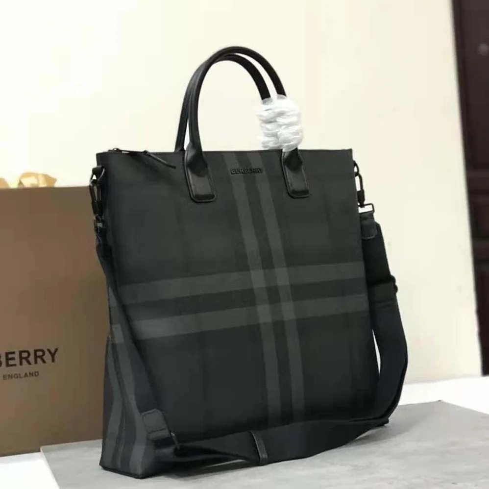 Burberry Charcoal Check and Leather Tote for Men in Black