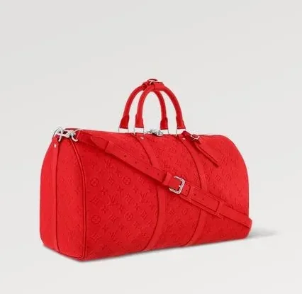 Louis Vuitton Keepall Bandouliere 50 Travel Bag in Red Silver Hardware Louis Vuitton Keepall Bandouliere 50 Travel Bag in Red Silver Hardware