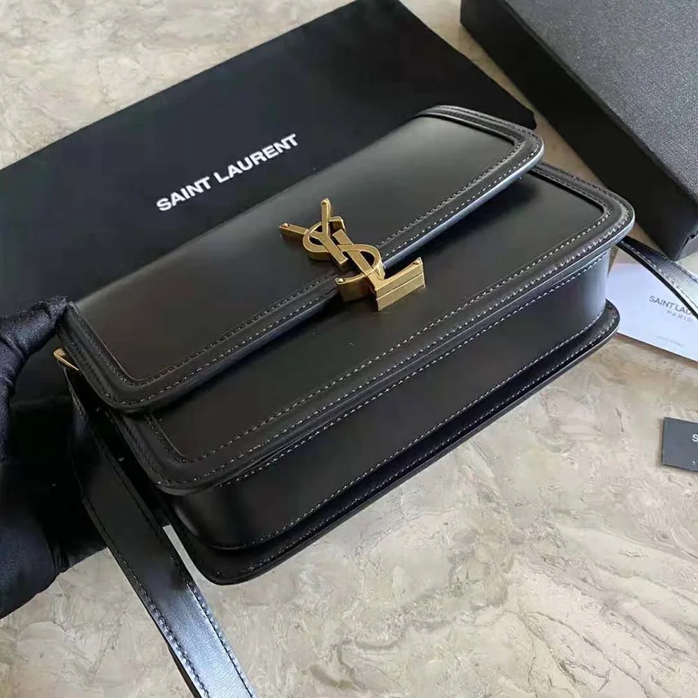 Saint Laurent YSL Solferino Medium Satchel in Box Saint Laurent Leather for Women in Black