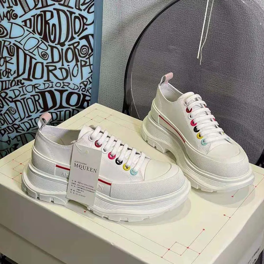 Alexander Mcqueen White Canvas Tread Slick Lace Up for Women Alexander Mcqueen White Canvas Tread Slick Lace Up for Women