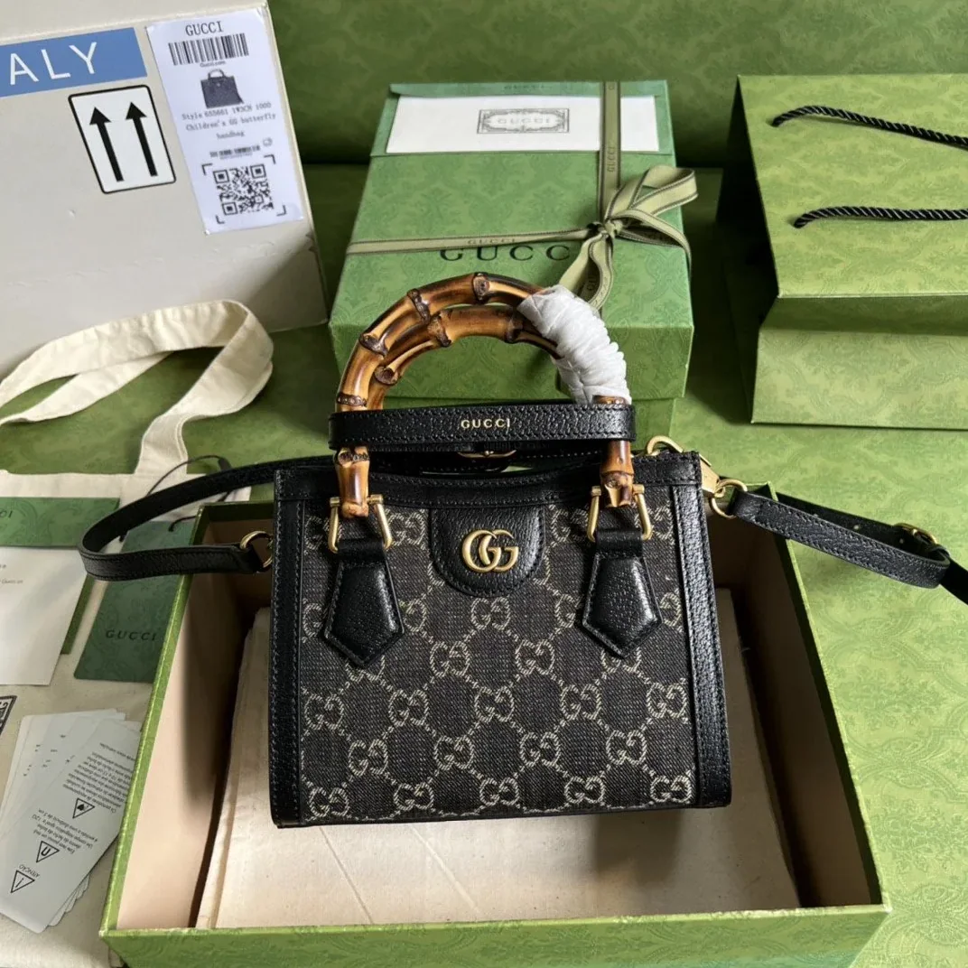 Gucci Diana Jumbo GG Mini Tote Bag Handbag Canvas Lining Black / Gucci Diana Jumbo GG Mini Tote Bag Handbag Canvas Lining Black /