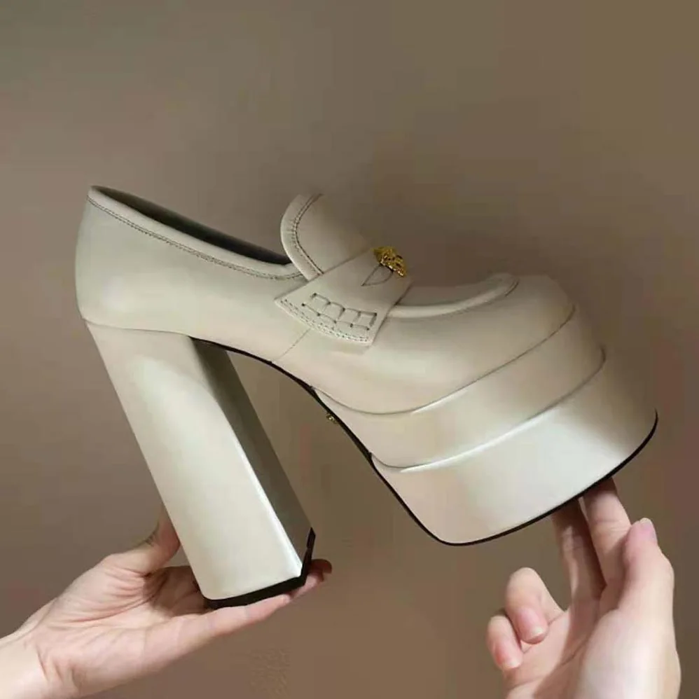 Versace Intrico Platform Loafers in 15cm Heel Height for Women in White Versace Intrico Platform Loafers in 15cm Heel Height for Women in White