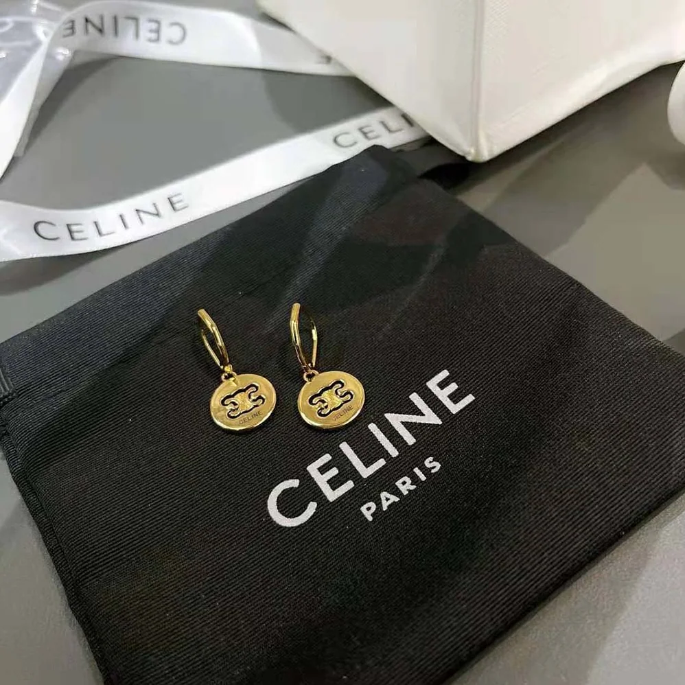 Celine Triomphe Swivel Earrings in Brass with Gold Finish for Women