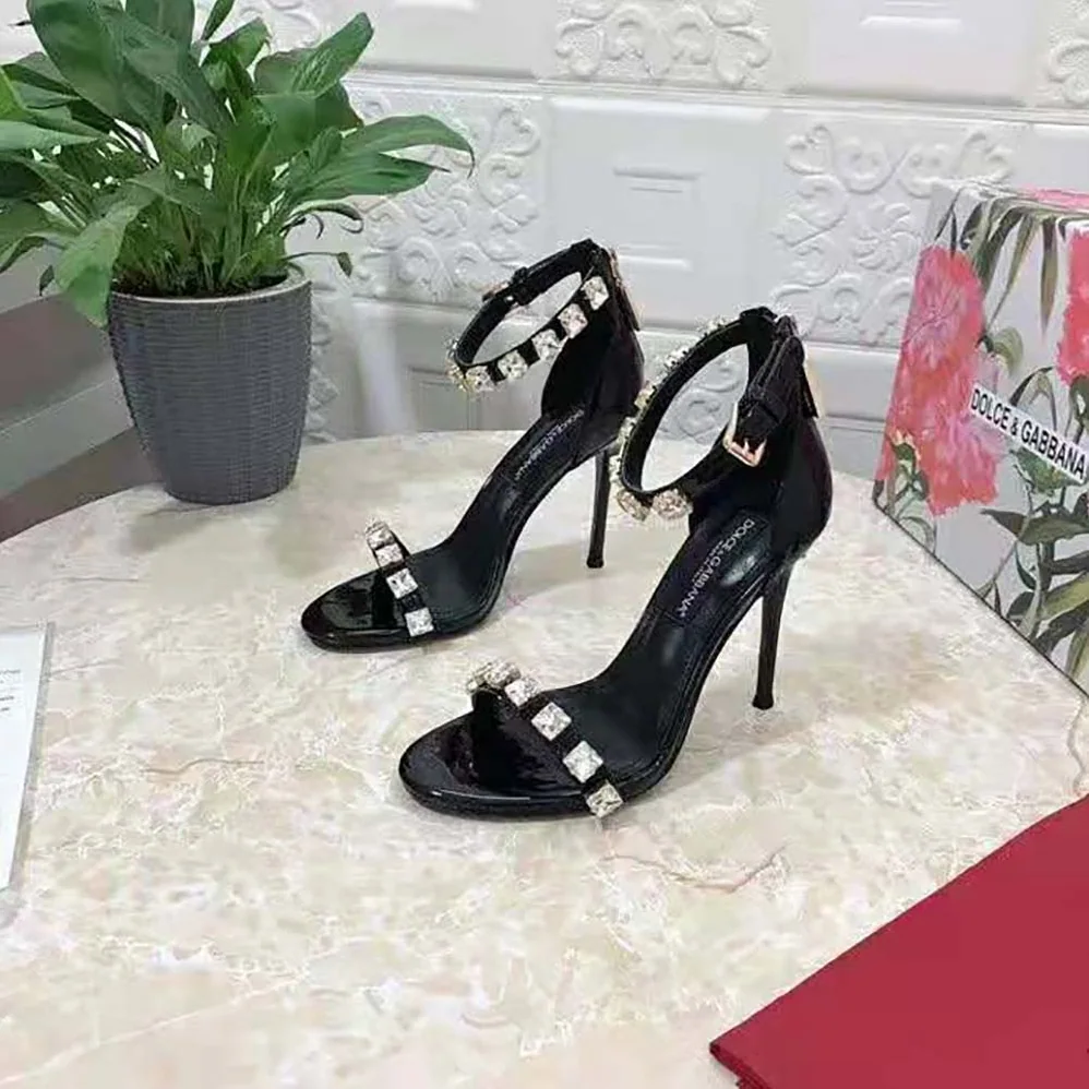 Dolce Gabbana D&G Polished Calfskin Sandals with Rhinestones for Women Dolce Gabbana D&G Polished Calfskin Sandals with Rhinestones for Women