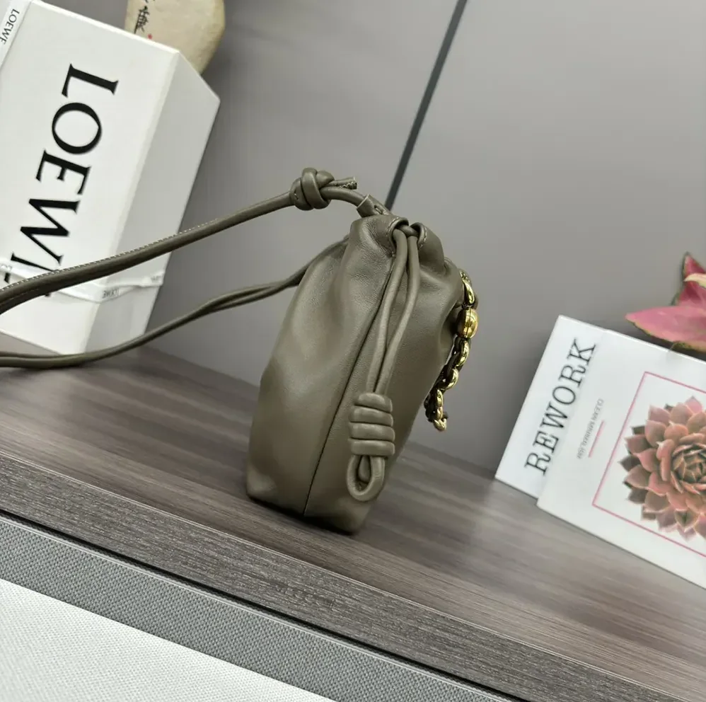 Loewe Mini Flamenco Purse Bag in Mellow Nappa Lambskin for Unisex in Dark Khaki Green Loewe Mini Flamenco Purse Bag in Mellow Nappa Lambskin for Unisex in Dark Khaki Green
