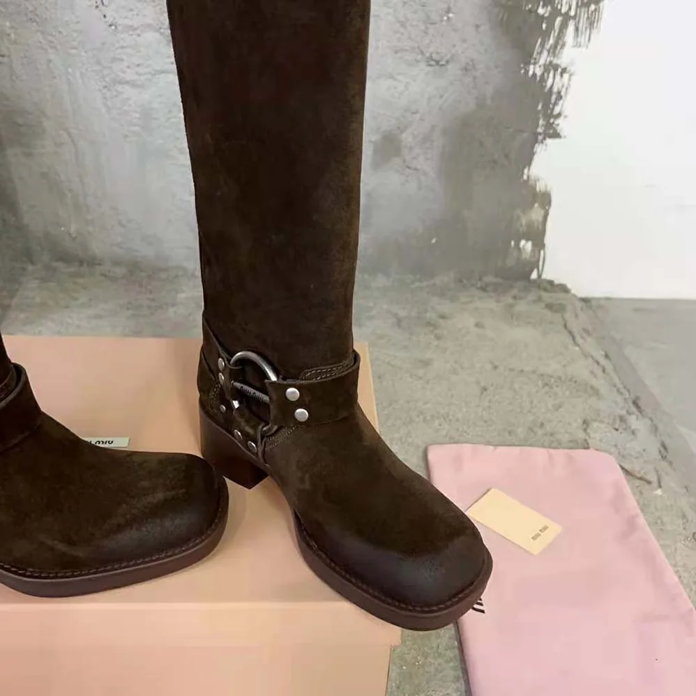 Miu Miu Suede Boots with Logo for Women in engraved Harness Ring
