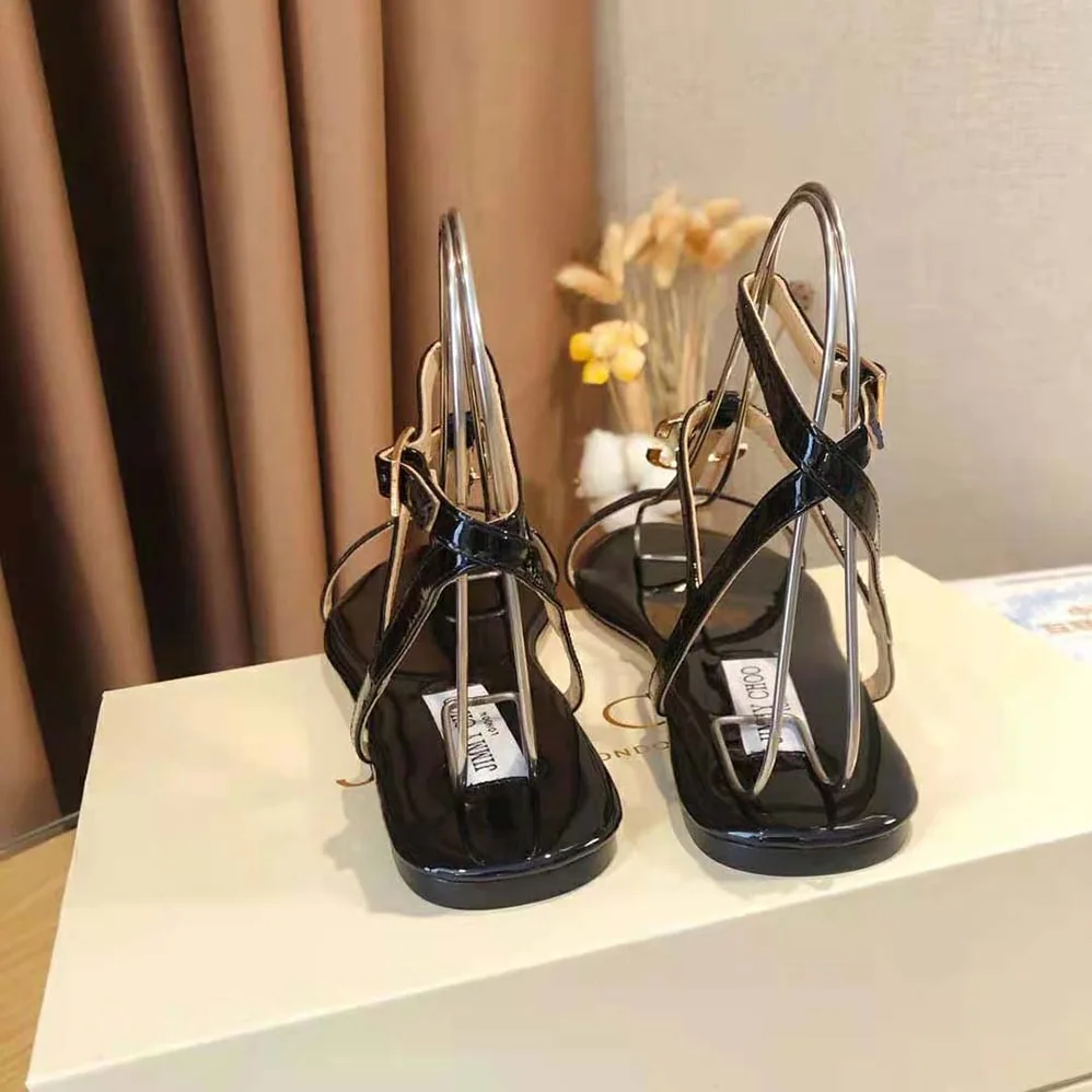 Jimmy Choo Alodie Flat Black Nappa and Patent Leather Flat Sandals for Women Jimmy Choo Alodie Flat Black Nappa and Patent Leather Flat Sandals for Women