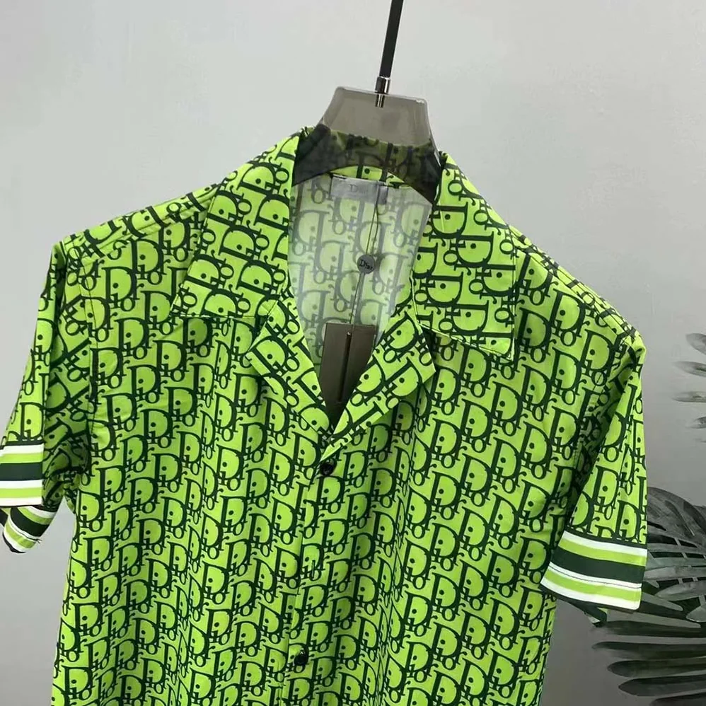 Dior Chez Moi Short-Sleeved Shirt Green Dior Oblique Silk Twill for Men Dior Chez Moi Short-Sleeved Shirt Green Dior Oblique Silk Twill for Men
