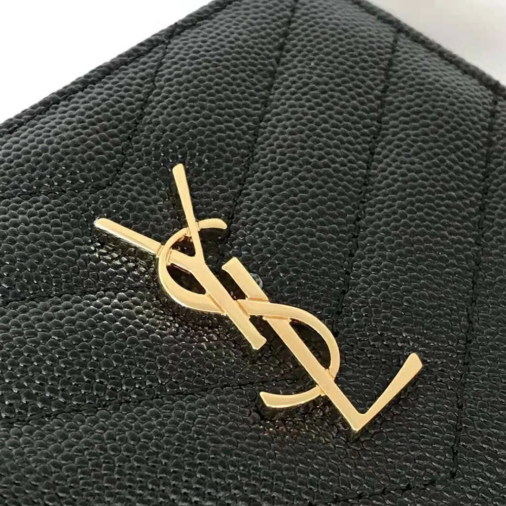 Saint Laurent YSL Monogram Zipped Card Case in Grain DE Poudre Embossed Leather for Women