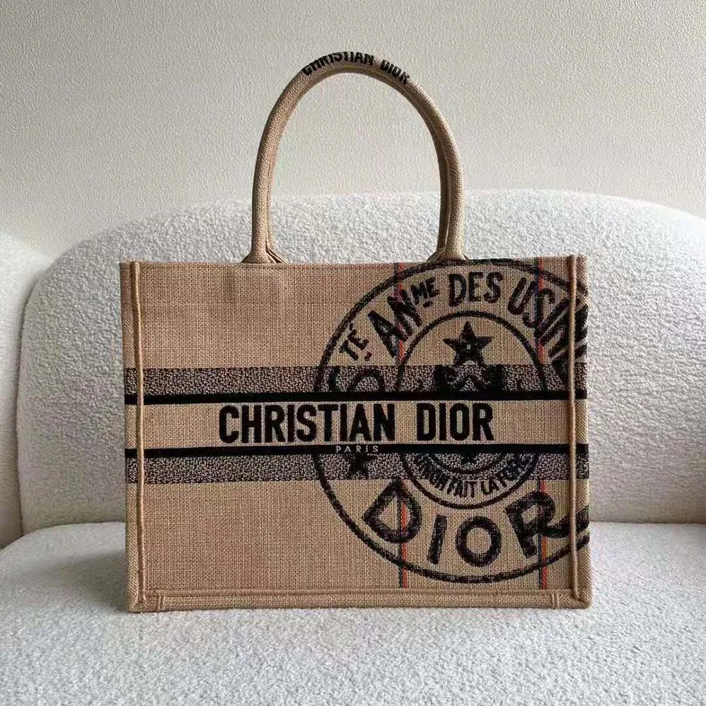 Dior Medium Dior Book Tote Beige Jute Canvas Embroidered with Dior Union Motif for Women Dior Medium Dior Book Tote Beige Jute Canvas Embroidered with Dior Union Motif for Women