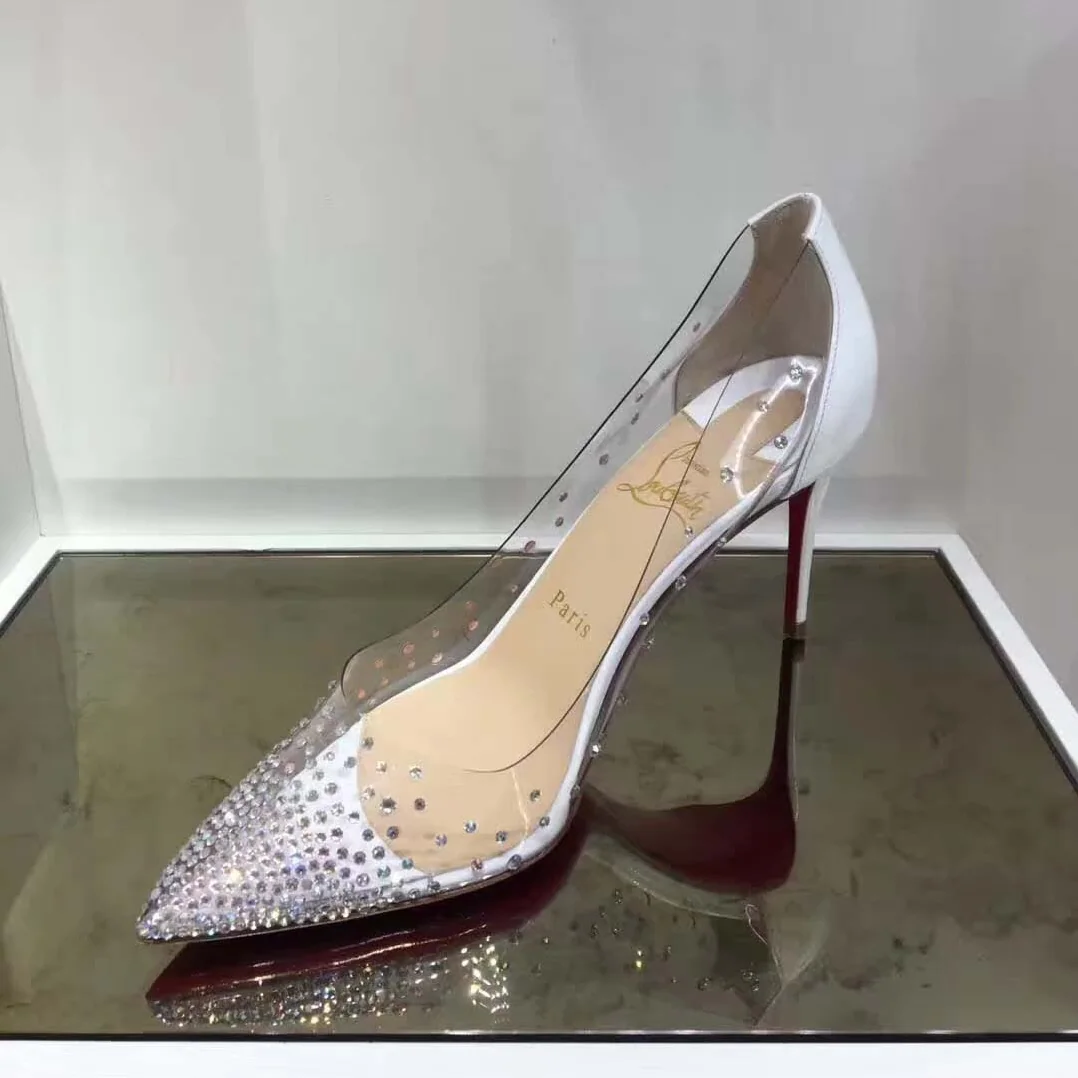 Christian Louboutin Degrastrass Pvc 85 mm Crystal Latte Patent Leather Shoes White for Women Christian Louboutin Degrastrass Pvc 85 mm Crystal Latte Patent Leather Shoes White for Women