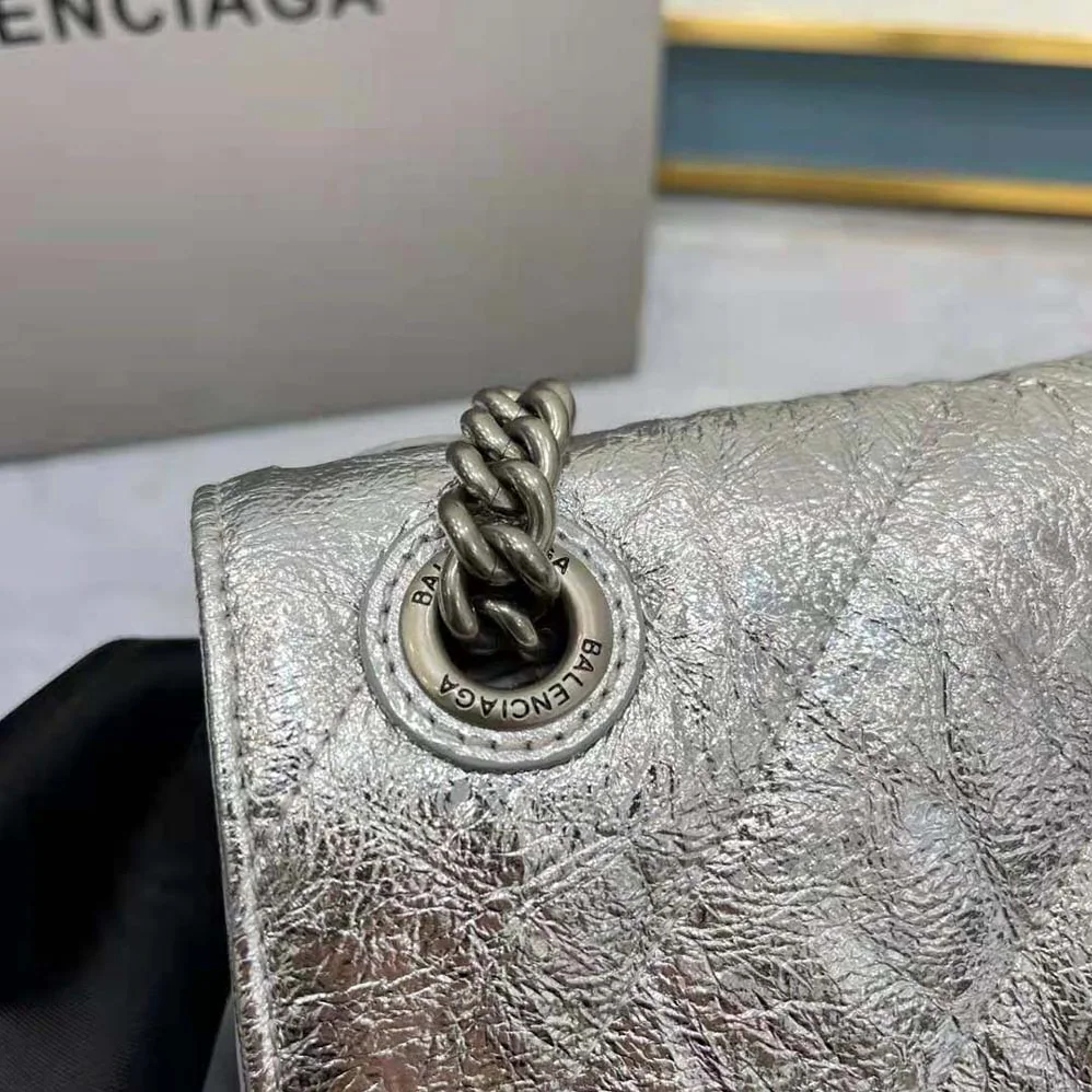 Balenciaga Crush Small Chain Bag Metallized Quilted in Silver for Women Balenciaga Crush Small Chain Bag Metallized Quilted in Silver for Women